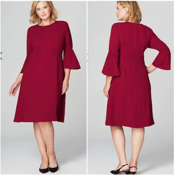 Christian Siriano x J Jill Women 16 Petite Red Knee Length Bell Sleeve Dress - Picture 1 of 7